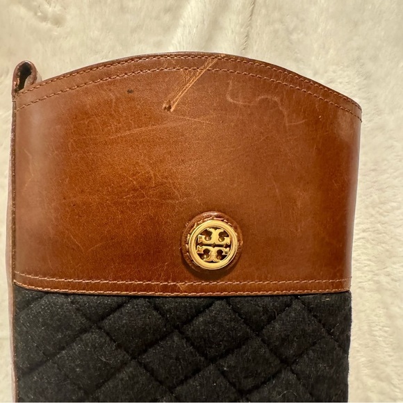 Tory Burch Rosalie brown leather quilted tall riding boots 6 - Picture 9 of 10